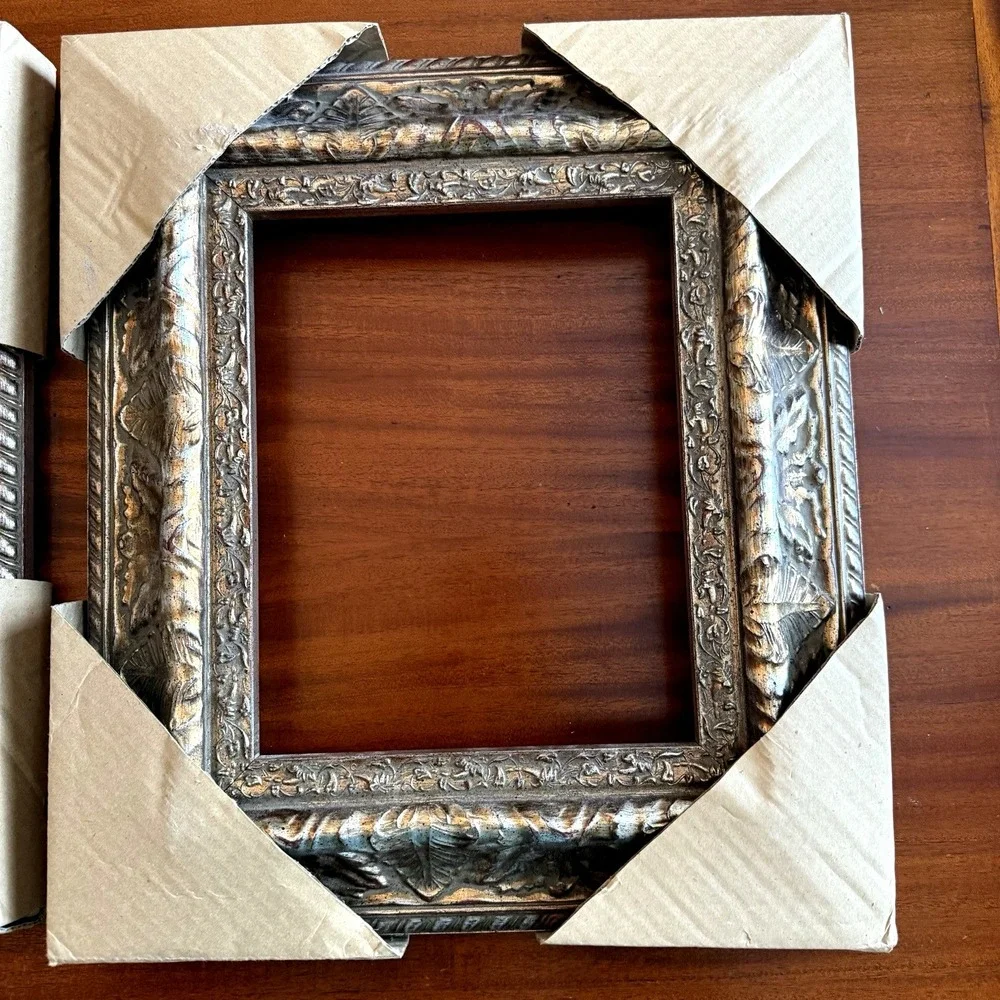 Vintage Hand carved Gilded Wood Picture Frames 8x10 Gold Silver Set of 2